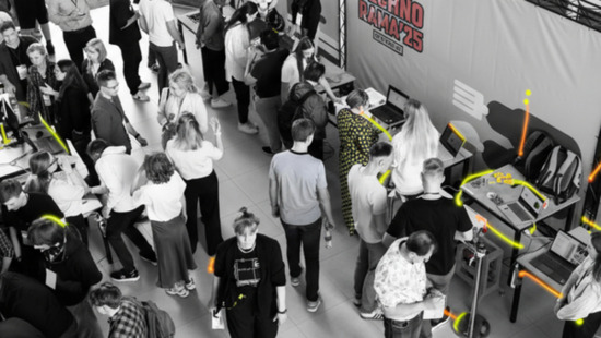 Visitors of the “Technorama” innovation exhibition explore prototypes created by startups and students.